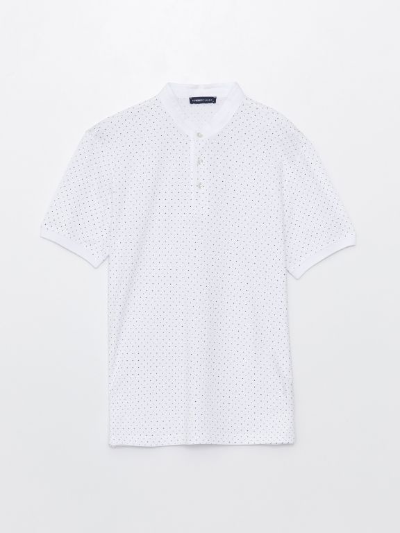 Grandad Collar Short Sleeve Patterned Piqué Men's T-Shirt
