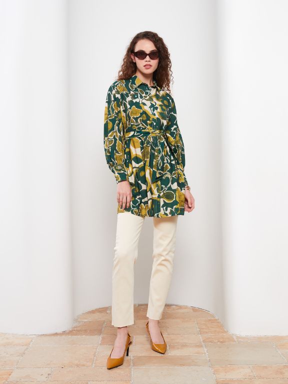 Long Sleeve Women's Tunic With Shirt Collar Pattern