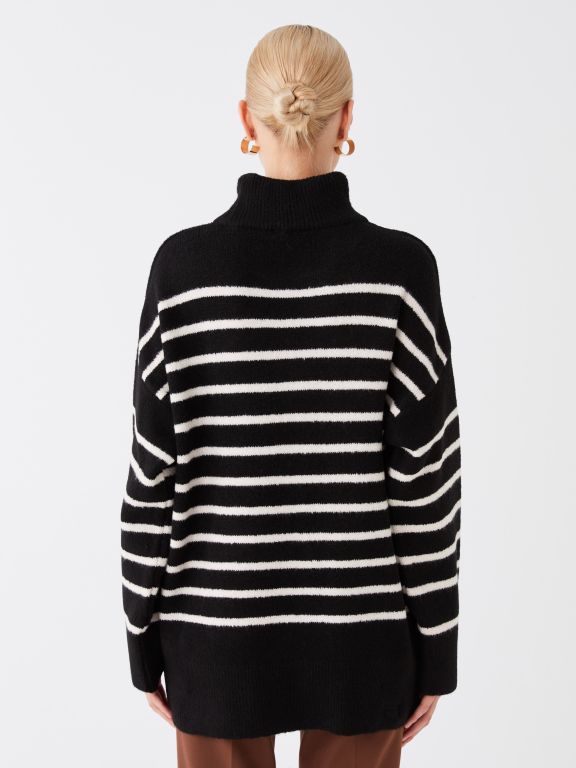 Turtleneck Striped Long Sleeve Oversize Women's Knitwear Sweater