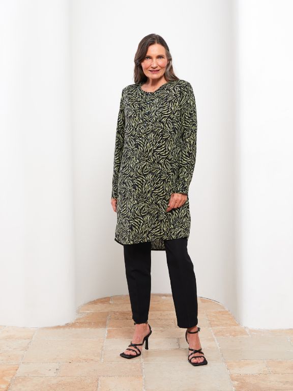 Crew Neck Patterned Long Sleeve Poplin Women's Tunic
