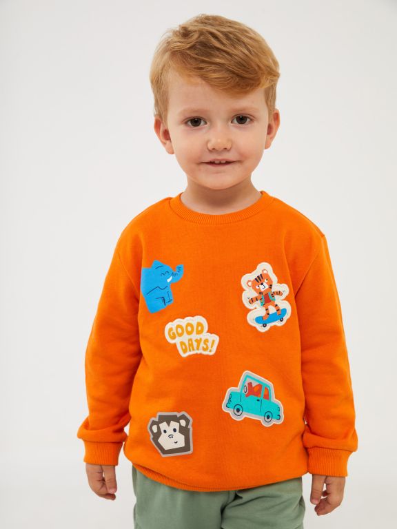 Poncho Crew Neck Printed Baby Boy Sweatshirt