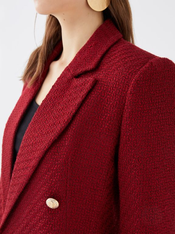 Self-Patterned Long Sleeve Tweed Women's Blazer Jacket