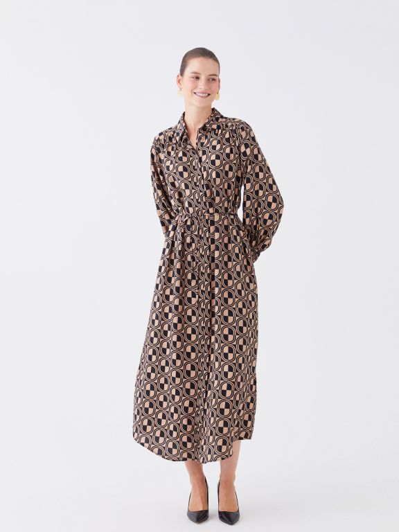 Patterned Long Sleeve Women's Shirt Dress