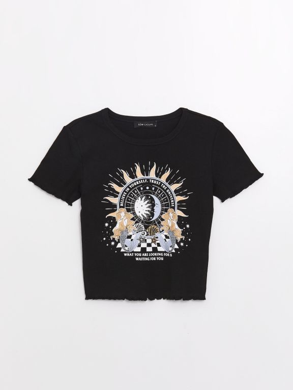 Crew Neck Printed Short Sleeve Women's Crop