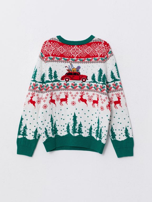 Crew Neck Christmas Themed Long Sleeve Boy Knitwear Sweater
