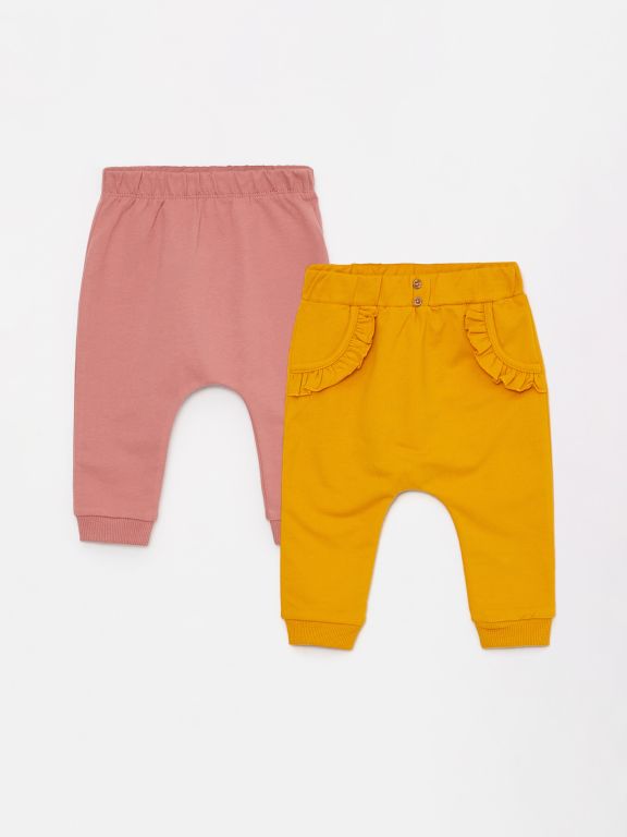 Elastic Waist Basic Baby Girl Trousers 2-Pack