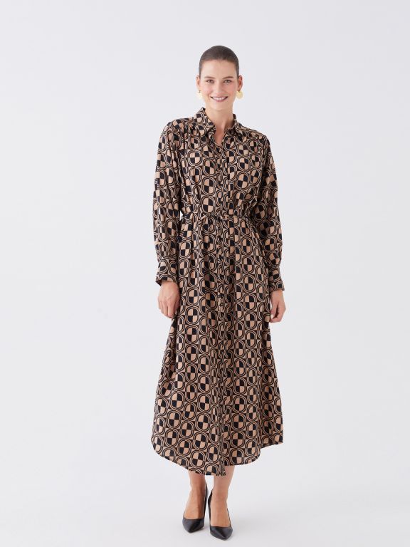 Patterned Long Sleeve Women's Shirt Dress