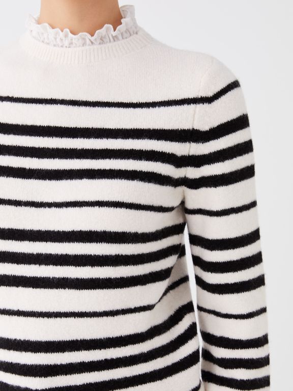 Crew Neck Striped Long Sleeve Women's Tricot Sweater