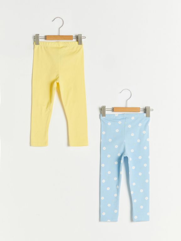 Elastic Waist Printed Cotton Baby Girl Long Tights 2-Pack