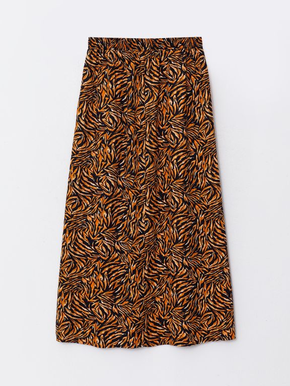 Elastic Waist Patterned A-Cut Viscose Women's Skirt