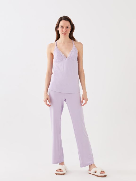 Women's V-Neck Lace Pajamas Set