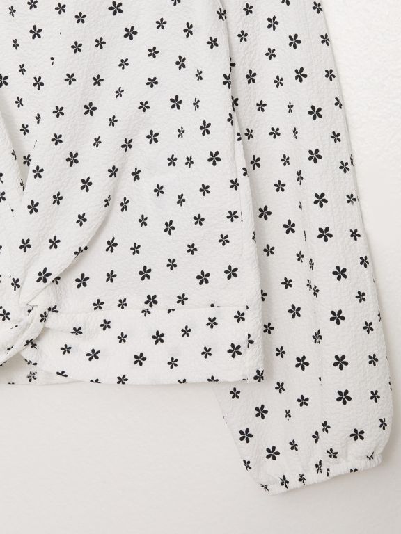 Crew Neck Printed Long Sleeve Girls' Blouse