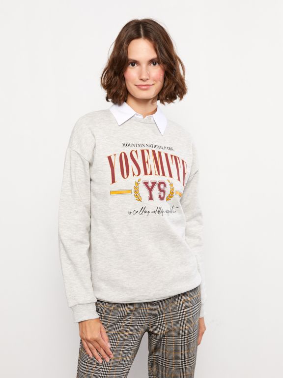 Crew Neck Printed Long Sleeve Women's Sweatshirt