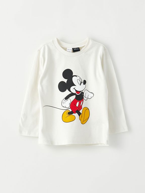 Crew Neck Long Sleeve Mickey Mouse Printed Baby Boy T-shirt and Trousers 2-Pack Set