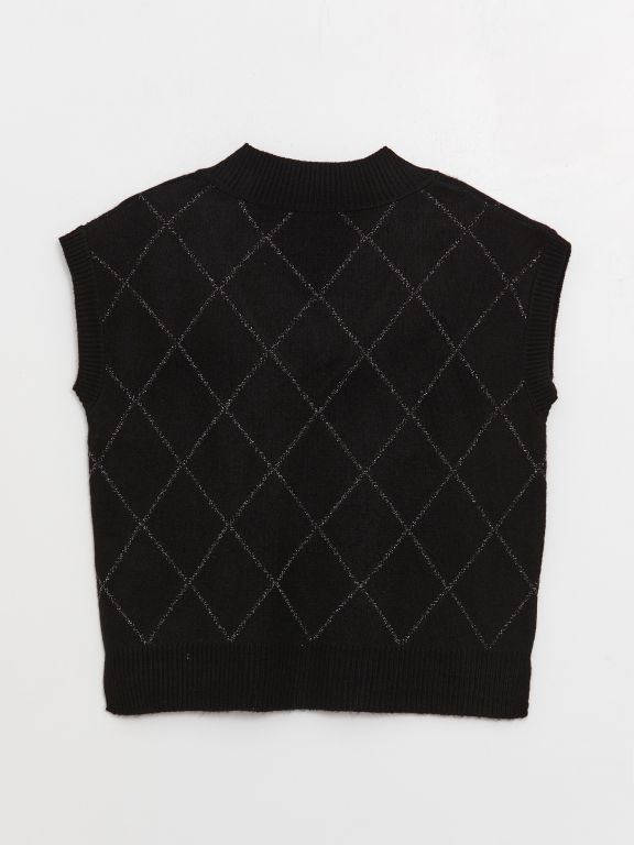V-Neck Patterned Oversize Women Knitwear Sweater