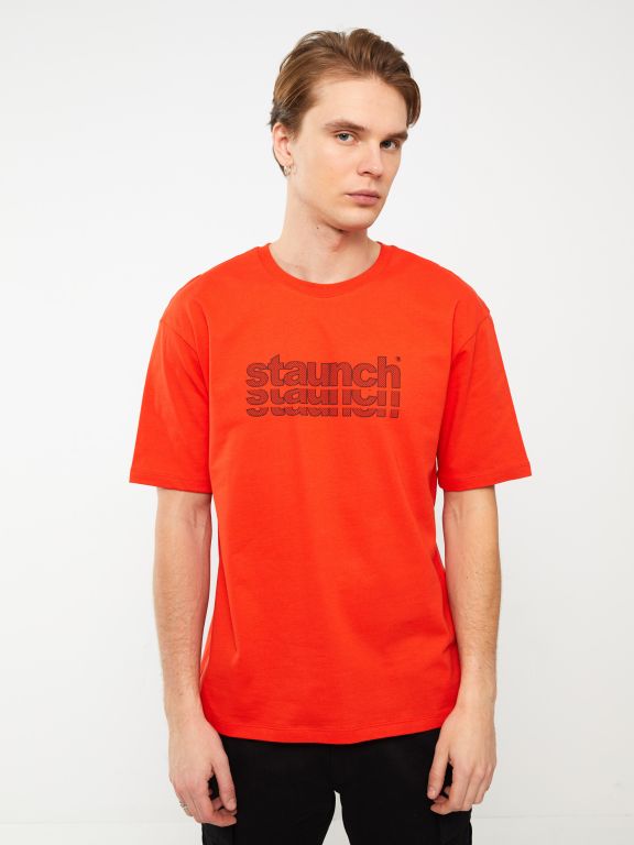 Crew Neck Short Sleeve Printed Combed Cotton Men's T-shirt
