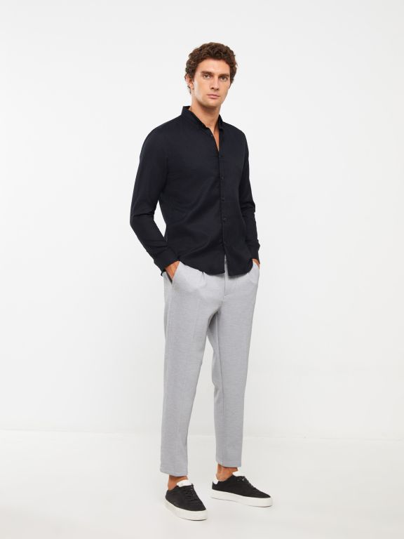 Slim Fit Long Sleeve Dobby Weave Men's Shirt