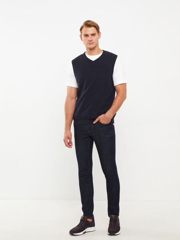 Standard Fit V Neck Men's Tricot Sweater