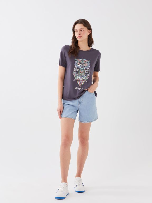 Women's Crew Neck Printed Short Sleeve T-Shirt