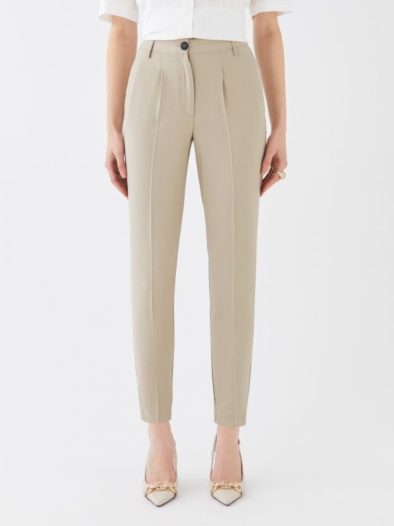 Women's High-Waisted Carrot Cut Plain Pants