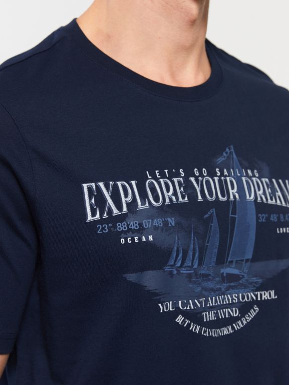 Crew Neck Short Sleeve Printed Combed Cotton Men's T-shirt