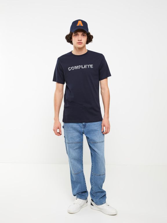 Crew Neck Short Sleeve Printed Combed Cotton Men's T-shirt
