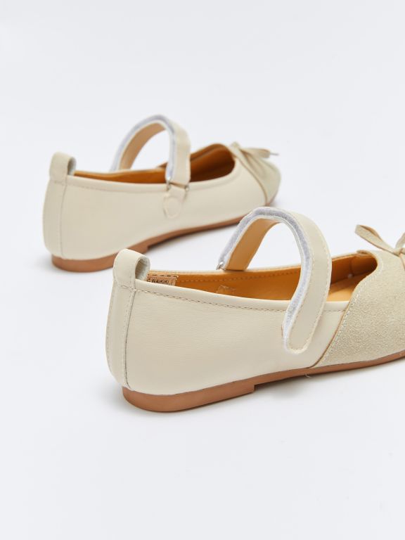Hook and Loop Bow Detailed Girls' Flats