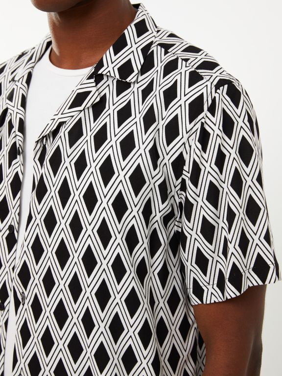 Regular Fit Short Sleeve Patterned Viscose Men's Shirt