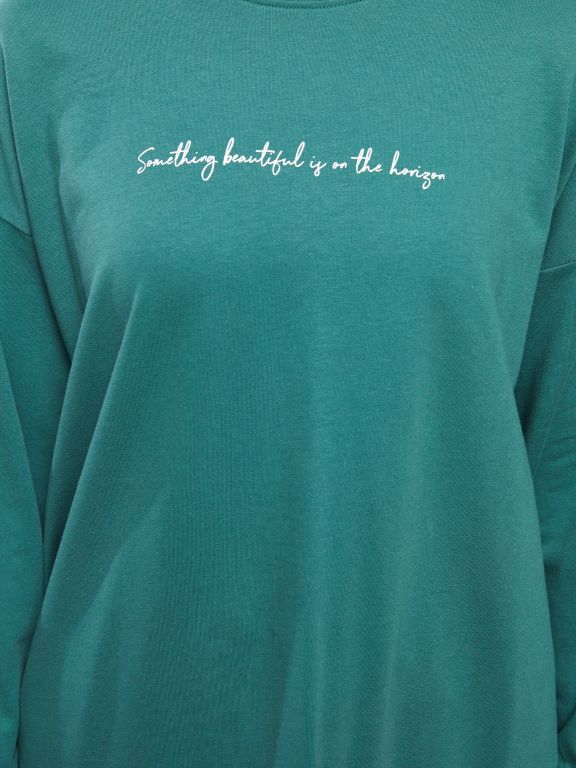 Crew Neck Printed Long Sleeve Oversize Cotton Women's Tunic