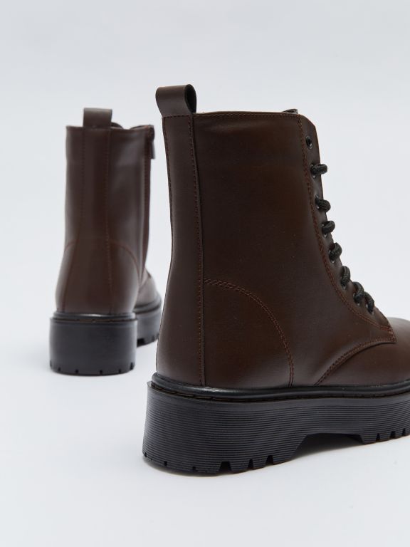 Faux Leather Lace-up and Zippered Women's Boots