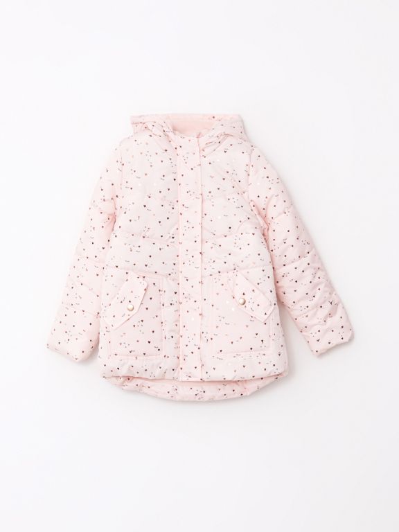 Hooded Printed Girl Coat