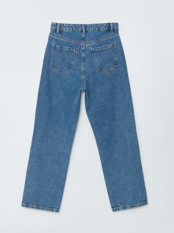High Waisted Straight Fit Women's Denim Trousers