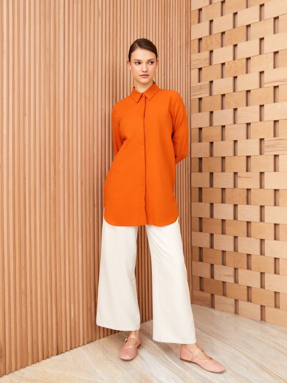Shirt Collar Straight Long Sleeve Women's Tunic