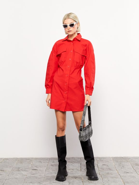 Plain Long Sleeve Women Shirt Dress