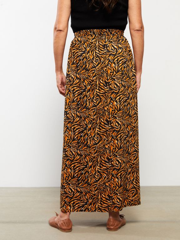 Elastic Waist Patterned A-Cut Viscose Women's Skirt