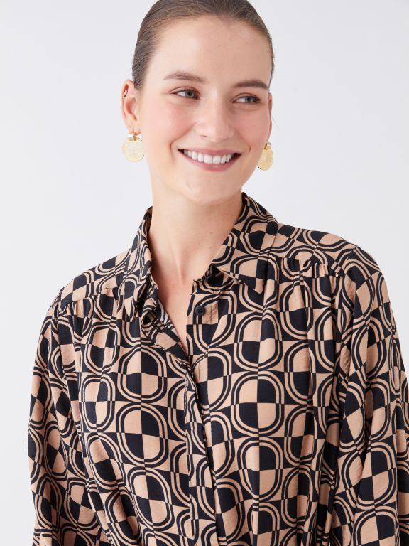 Patterned Long Sleeve Women's Shirt Dress