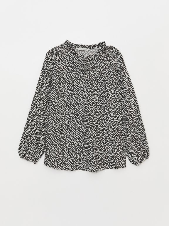 Tie Neck Patterned Long Sleeve Women's Blouse