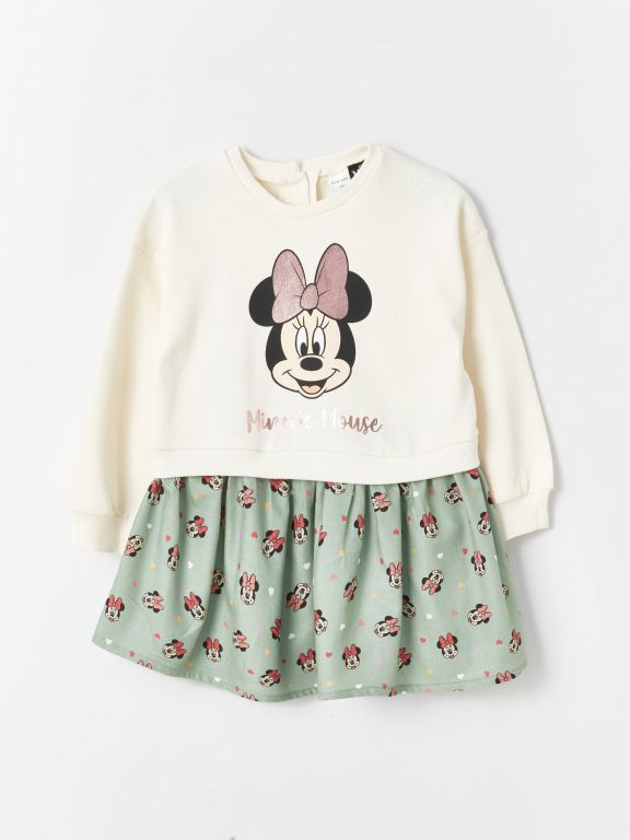 Crew Neck Minnie Mouse Printed Baby Girl Dress