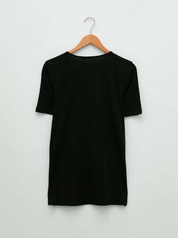 V Neck Straight Short Sleeve Cotton Women's T-Shirt