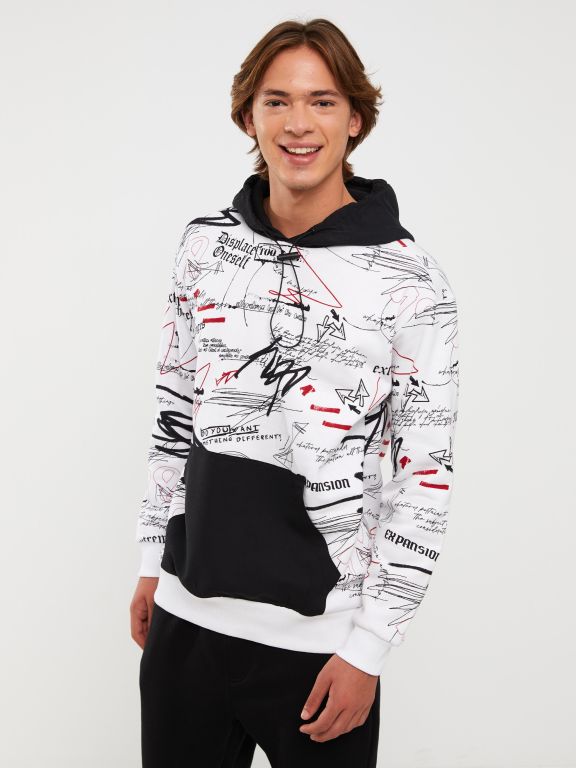 Oversize Hooded Long Sleeve Printed Men's Hoodie