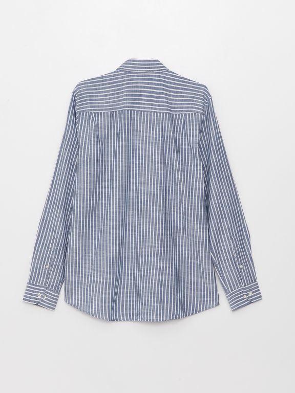 Regular Fit Long Sleeve Striped Poplin Men's Shirt