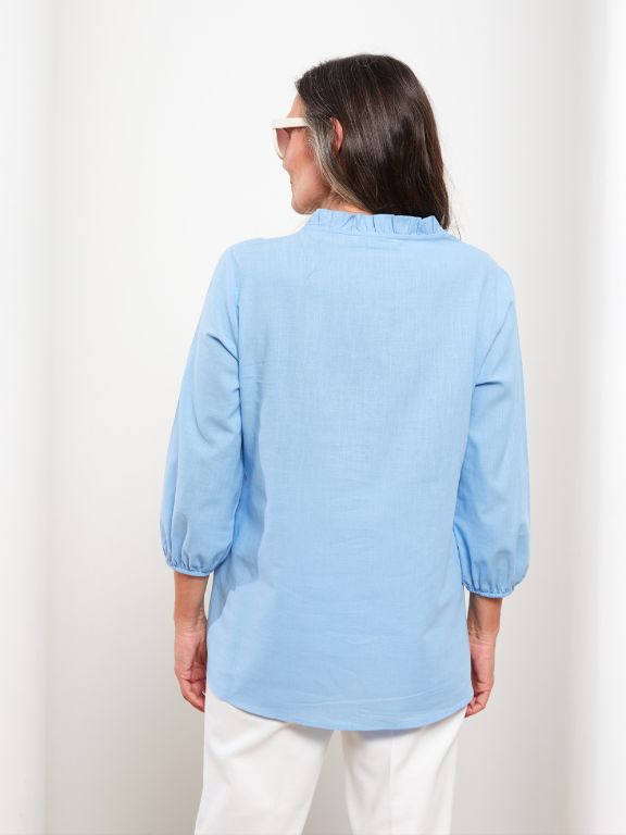 Women's Crew Neck Embroidery Cotton Shirt