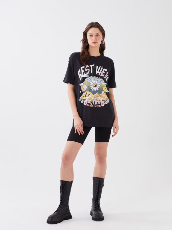 Crew Neck Printed Short Sleeve Oversized T-Shirt