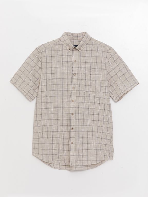 Regular Fit Short Sleeve Plaid Poplin Men's Shirt