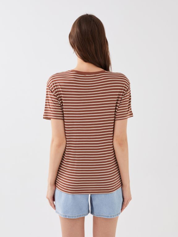 Women's Crew Neck Striped Short Sleeve T-Shirt