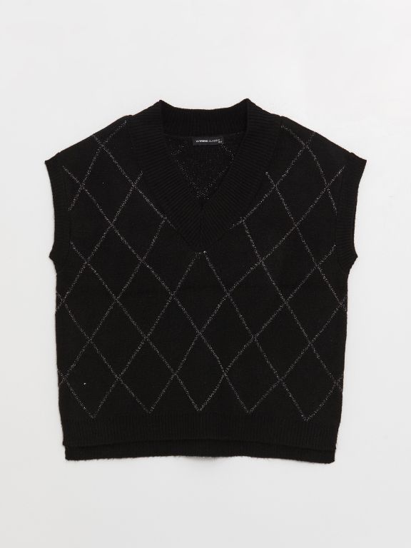 V-Neck Patterned Oversize Women Knitwear Sweater