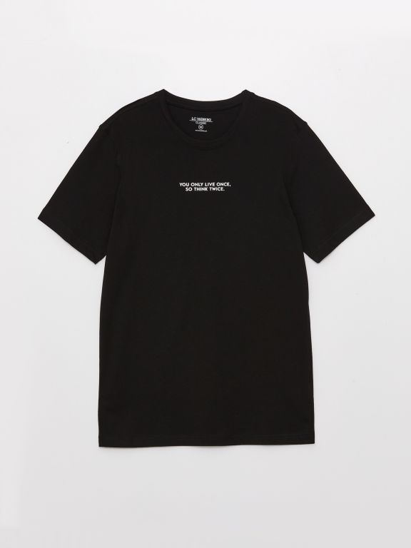 Crew Neck Short Sleeve Printed Combed Cotton Men's T-shirt