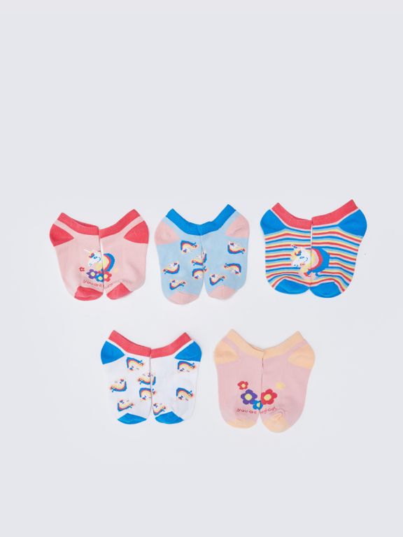 Patterned Girl Booties Socks 5-Pack
