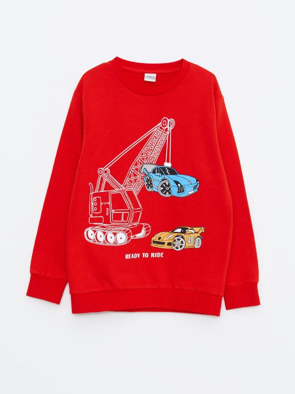 Crew Neck Printed Long Sleeve Boy Sweatshirt and Sweatpants