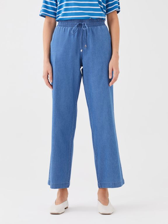 Women's Elastic Waist Wideleg Straight Jean Trousers